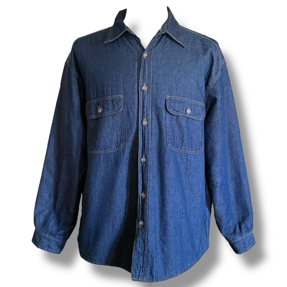 Y2k Vintage Bugle Boys Mens Shacket Sz XL Blue Denim Shirt Fleece Lined Utility